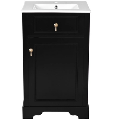 20" Bathroom Vanity With Ceramic Sink, Bathroom Cabinet With Door-Mounted Storage Rack, Adjustable Shelf And Soft Closing Door, White/Black-ModernLuxe 11 20" Bathroom Vanity With Ceramic Sink, Bathroom Cabinet With Door-Mounted Storage Rack, Adjustable Shelf And Soft Closing Door, White/Black-ModernLuxe - Image 9