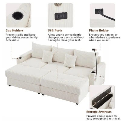 2/4/5/6 Pcs Sectional Sofa Couch, Storage Sofa Chair With Movable Ottoman, USB Ports, Cup Holders, Phone Holder -ModernLuxe 6 2/4/5/6 Pcs Sectional Sofa Couch, Storage Sofa Chair With Movable Ottoman, USB Ports, Cup Holders, Phone Holder -ModernLuxe - Image 4