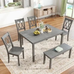 ModernLuxe 6-Piece Farmhouse Rustic Wooden Dining Table Set with 4 Cross Back Chairs and Bench -Luxe Furniture Sale GUEST 9e4c64ec 3cee 46bd a86c 6e7ca1450e27