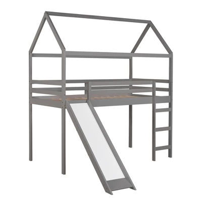ModernLuxe Twin Size House Shape Loft Bed with Slide in Gray 5 ModernLuxe Twin Size House Shape Loft Bed with Slide in Gray - Image 3