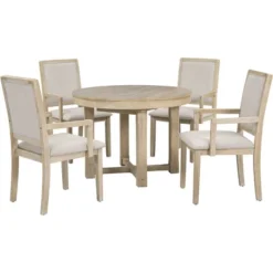 ModernLuxe 5-Piece Round Extendable Dining Table Set with 4 Upholstered Armchairs -Luxe Furniture Sale GUEST 9e8c7df8 9bad 49ff 8959 5c443613037e