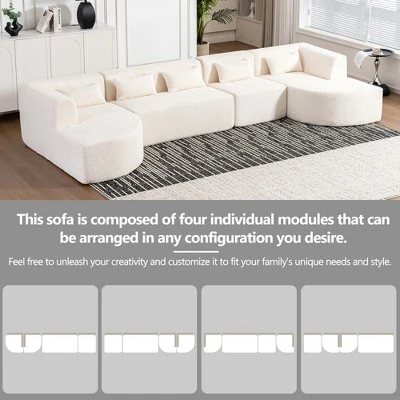 144"W Upholstered Free-combined Sectional Sofa Couch With Two Chaise Loungers And 5 Back Pillows For Living Room -ModernLuxe 6 144"W Upholstered Free-combined Sectional Sofa Couch With Two Chaise Loungers And 5 Back Pillows For Living Room -ModernLuxe - Image 4