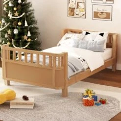 Twin/Full Wood Platform Bed Daybed With Safety Rails, Sofa Bed Low Profile Toddler Bed Frame - ModernLuxe