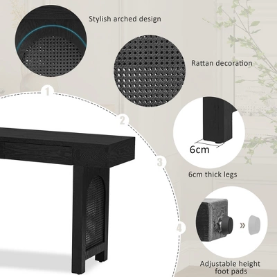 51.9"W Rustic Console Table With Rattan Accent, Narrow Entryway Table With Drawers, Wood Finish Sofa Table Console Tables - ModernLuxe 6 51.9"W Rustic Console Table With Rattan Accent, Narrow Entryway Table With Drawers, Wood Finish Sofa Table Console Tables - ModernLuxe - Image 4