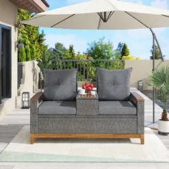ModernLuxe Outdoor Adjustable Loveseat Recliner with Storage Armrests