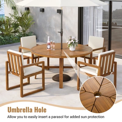 ModernLuxe 5-Piece Acacia Wood Outdoor Dining Set with 4 Armchairs & Round Table 3 ModernLuxe 5-Piece Acacia Wood Outdoor Dining Set with 4 Armchairs & Round Table - Image 2