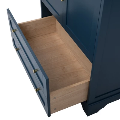 30'' Modern Bathroom Vanity With Ceramic Sink, Freestanding Storage Cabinet With Soft Close Doors, Drawer & Gold Handles, Blue - ModernLuxe 12 30'' Modern Bathroom Vanity With Ceramic Sink, Freestanding Storage Cabinet With Soft Close Doors, Drawer & Gold Handles, Blue - ModernLuxe - Image 10