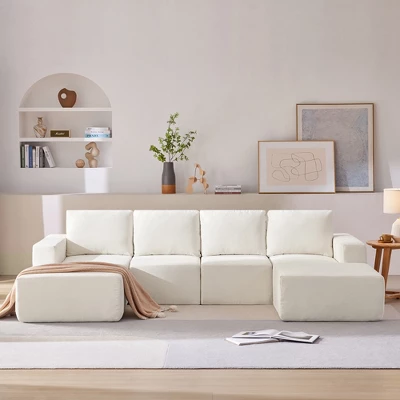 110"W Modular U-Shaped Sectional Sofa, Luxury Chenille Upholstered Foam-Filled Floor Couch Set - ModernLuxe 3 110"W Modular U-Shaped Sectional Sofa, Luxury Chenille Upholstered Foam-Filled Floor Couch Set - ModernLuxe