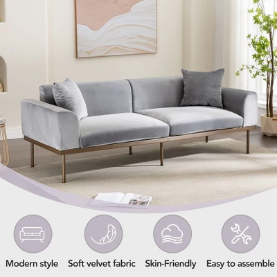 ModernLuxe Modern Velvet Loveseat Sofa with Metal Legs & Two Pillows 8 ModernLuxe Modern Velvet Loveseat Sofa with Metal Legs & Two Pillows - Image 6