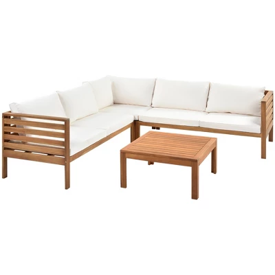ModernLuxe Japanese-Style Acacia Wood Outdoor Sofa Set with Coffee Table 5 ModernLuxe Japanese-Style Acacia Wood Outdoor Sofa Set with Coffee Table - Image 3