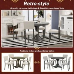 5 PCS Retro Round Dining Table Set With Curved Trestle Style Table And 4 Upholstered Chairs-ModernLuxe -Luxe Furniture Sale GUEST a11a612e de21 452e 8b78 d72d290b2b0b