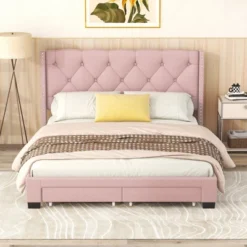 ModernLuxe Queen Upholstered Storage Bed with 2 Drawers - Linen Fabric
