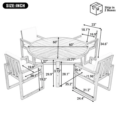 ModernLuxe 5-Piece Acacia Wood Outdoor Dining Set with 4 Armchairs & Round Table 7 ModernLuxe 5-Piece Acacia Wood Outdoor Dining Set with 4 Armchairs & Round Table - Image 6