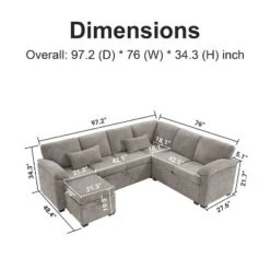 97"W L-Shaped Corner Sectional Sofa Couch With Storage Ottoman, 7-Seat Chenille Fabric Corner Couch With 2 Pillows For Living Room - ModernLuxe -Luxe Furniture Sale GUEST a25a1d08 0ee0 4f14 b8c2 d72f5fceacde