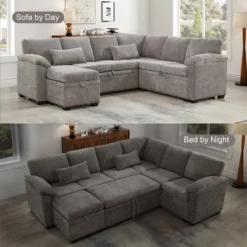 97"W L-Shaped Corner Sectional Sofa Couch With Storage Ottoman, 7-Seat Chenille Fabric Corner Couch With 2 Pillows For Living Room - ModernLuxe -Luxe Furniture Sale GUEST a2a087c8 c303 4bc8 ba94 fa5de516086b