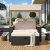 ModernLuxe 2-Piece Rattan Sunbed Lounger with Canopy and Storage Bench