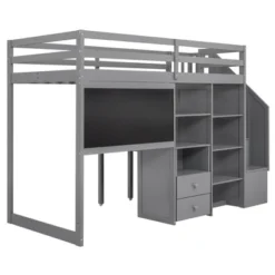 ModernLuxe Twin Wood Loft Bed with Pull-Out Desk, Storage Staircase, and Blackboard -Luxe Furniture Sale GUEST a30f6f8a 39ed 4c8e 813d fb0a49928a24