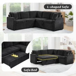 81.9" L-Shaped Sectional Sofa Bed, Chenille Upholstered Sofa With Pull-Out Sleeper & Hidden Storage - ModernLuxe 16 81.9" L-Shaped Sectional Sofa Bed, Chenille Upholstered Sofa With Pull-Out Sleeper & Hidden Storage - ModernLuxe -Luxe Furniture Sale GUEST a38694f0 bafc 4f8d 9b39 9d0848741088