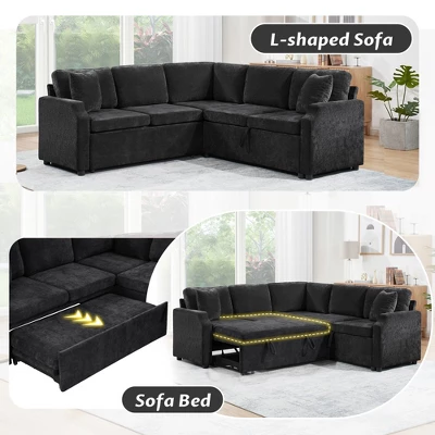 81.9" L-Shaped Sectional Sofa Bed, Chenille Upholstered Sofa With Pull-Out Sleeper & Hidden Storage - ModernLuxe 5 81.9" L-Shaped Sectional Sofa Bed, Chenille Upholstered Sofa With Pull-Out Sleeper & Hidden Storage - ModernLuxe - Image 3
