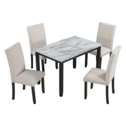 Modernluxe 5-Piece Faux Marble Dining Set with 4 Padded Chairs - Beige/Black -Luxe Furniture Sale GUEST a3ed5869 c9c2 416b 8d1c 33685cba4801