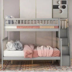 ModernLuxe Twin Over Full Stairway Bunk Bed with Integrated Storage