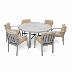 ModernLuxe 6-Person Outdoor Wooden Dining Set with Umbrella Hole & Cushions - Antique Gray -Luxe Furniture Sale GUEST a48a3f9a 3ab0 4f33 a957 9458becdd633
