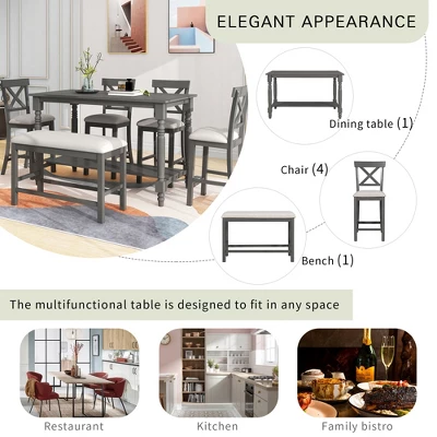 6-Piece Counter Height Dining Table Set Table With 4 Chairs And 1 Benchs - ModernLuxe 6 6-Piece Counter Height Dining Table Set Table With 4 Chairs And 1 Benchs - ModernLuxe - Image 4
