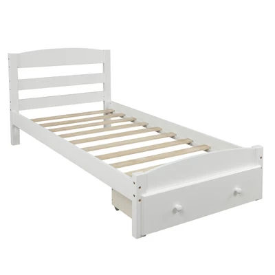Twin Size Wood Platform Bed Frame With Storage Drawer And Slat Support-ModernLuxe 4 Twin Size Wood Platform Bed Frame With Storage Drawer And Slat Support-ModernLuxe - Image 2