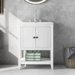 24" Modern Stylish Bathroom Vanity With Porcelain Sink And Open Shelves - ModernLuxe 23 24" Modern Stylish Bathroom Vanity With Porcelain Sink And Open Shelves - ModernLuxe -Luxe Furniture Sale GUEST a58b6b3c 6b6a 44b0 9673 b268bfed6b7f