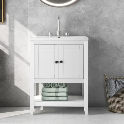 24" Modern Stylish Bathroom Vanity With Porcelain Sink And Open Shelves - ModernLuxe 13 24" Modern Stylish Bathroom Vanity With Porcelain Sink And Open Shelves - ModernLuxe - Image 11