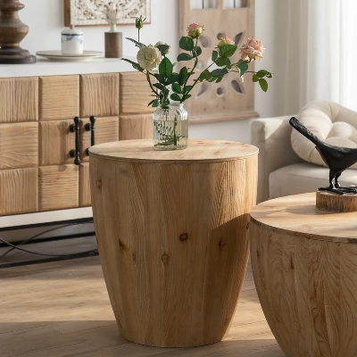 21.06" Retro Style Bucket Shaped Coffee Table, Natural - ModernLuxe 6 21.06" Retro Style Bucket Shaped Coffee Table, Natural - ModernLuxe - Image 4