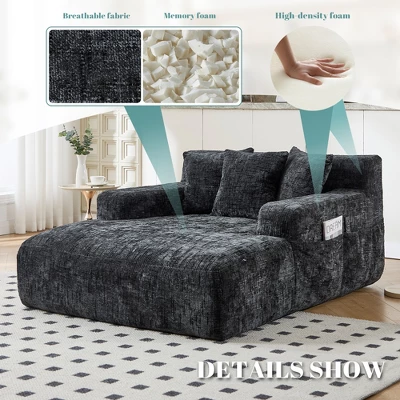 ModernLuxe Upholstered Single Sofa Chaise Lounge Sofa Bed Sleeper Sofa Lazy Sofa Accent Chair Reading Couch With 3 Pillows, Chenille 3 ModernLuxe Upholstered Single Sofa Chaise Lounge Sofa Bed Sleeper Sofa Lazy Sofa Accent Chair Reading Couch With 3 Pillows, Chenille