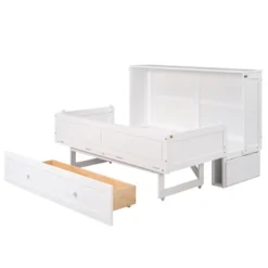 Queen Size Mobile Murphy Bed With Drawer And Little Shelves On Each Side, White - ModernLuxe -Luxe Furniture Sale GUEST a7110a49 1536 481e 9585 86d6dca095c5