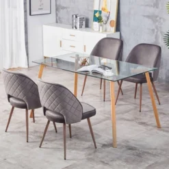 ModernLuxe Modern Minimalist Rectangular Glass Dining Table for 4-6 People