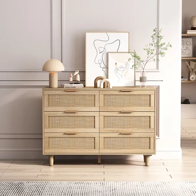 ModernLuxe 6-Drawer Natural Rattan Storage Cabinet - 43.31" Wide Dresser 3 ModernLuxe 6-Drawer Natural Rattan Storage Cabinet - 43.31" Wide Dresser