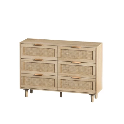 ModernLuxe 6-Drawer Natural Rattan Storage Cabinet - 43.31" Wide Dresser 5 ModernLuxe 6-Drawer Natural Rattan Storage Cabinet - 43.31" Wide Dresser - Image 3