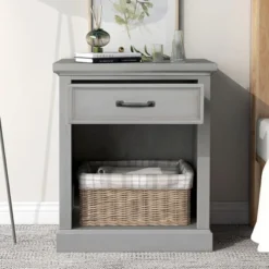 ModernLuxe Modern Wooden Nightstand with Storage Drawer and Open Shelf