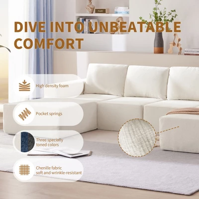 110"W Modular U-Shaped Sectional Sofa, Luxury Chenille Upholstered Foam-Filled Floor Couch Set - ModernLuxe 6 110"W Modular U-Shaped Sectional Sofa, Luxury Chenille Upholstered Foam-Filled Floor Couch Set - ModernLuxe - Image 4