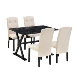 5 PCS Wood Dining Table Set With Faux Marble Tabletop And Upholstered Dining Chairs-ModernLuxe 21 5 PCS Wood Dining Table Set With Faux Marble Tabletop And Upholstered Dining Chairs-ModernLuxe -Luxe Furniture Sale GUEST a871011b 6947 4d61 817f a9715596ec21