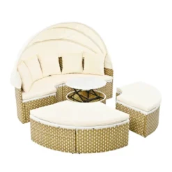 ModernLuxe Round Outdoor Rattan Sectional Daybed with Retractable Canopy -Luxe Furniture Sale GUEST a9b676f1 ac73 4980 b333 083c9c712ba9