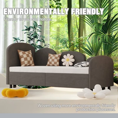 ModernLuxe Twin Size Velvet Upholstered Daybed with Trundle - Flower Shape Bed Frame 6 ModernLuxe Twin Size Velvet Upholstered Daybed with Trundle - Flower Shape Bed Frame - Image 4