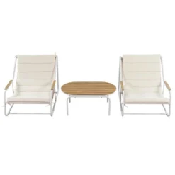 ModernLuxe 3-Piece Outdoor Patio Chaise Lounge Chair Set with Acacia Side Table -Luxe Furniture Sale GUEST a9fb3619 bd40 4fe3 8693 72d52bdf3879