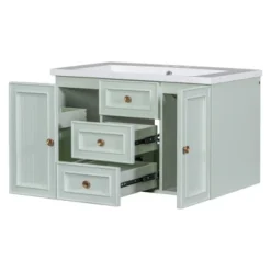 ModernLuxe 30" Mint Green Wall-Mounted Bathroom Vanity with Ceramic Sink 19 ModernLuxe 30" Mint Green Wall-Mounted Bathroom Vanity with Ceramic Sink -Luxe Furniture Sale GUEST aad9ef81 64bc 49a3 85b0 df09ddb92351