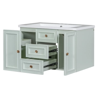 ModernLuxe 30" Mint Green Wall-Mounted Bathroom Vanity with Ceramic Sink 9 ModernLuxe 30" Mint Green Wall-Mounted Bathroom Vanity with Ceramic Sink - Image 7