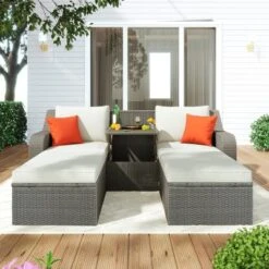 ModernLuxe 3-Piece Outdoor Wicker Sofa Set with Lift-Top Table & Ottomans