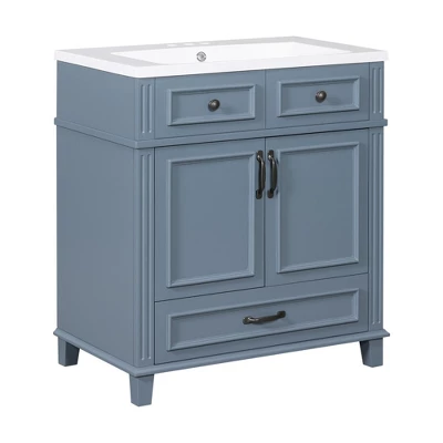 30''W Bathroom Vanity With Resin Sink, Retro Style Solid Wood Frame Bathroom Storage Cabinet With Soft Closing Doors And 1 Drawer - ModernLuxe 9 30''W Bathroom Vanity With Resin Sink, Retro Style Solid Wood Frame Bathroom Storage Cabinet With Soft Closing Doors And 1 Drawer - ModernLuxe - Image 7