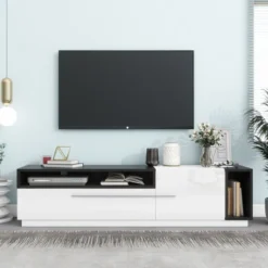 ModernLuxe Two-Tone High Gloss TV Stand for TVs up to 70"