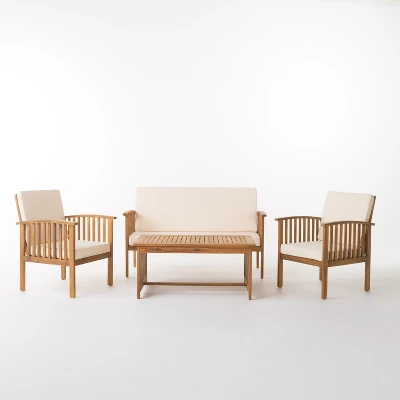 ModernLuxe 4-Piece Outdoor Acacia Wood Seating Group with Removable Cushions 5 ModernLuxe 4-Piece Outdoor Acacia Wood Seating Group with Removable Cushions - Image 3