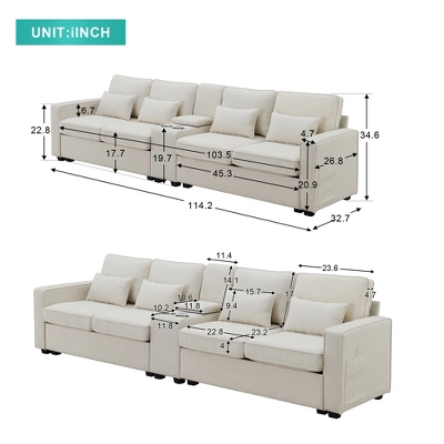 ModernLuxe 114.2" Linen Upholstered Sofa with Console & Wireless Charging 4 ModernLuxe 114.2" Linen Upholstered Sofa with Console & Wireless Charging - Image 2