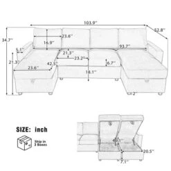 103.9"W Convertible U-Shaped Sectional Sofa With 2 Storage Chaises & 4 USB Ports For Living Room - ModernLuxe -Luxe Furniture Sale GUEST adb070fa 09ba 4653 9a1d 8d242e29ff26